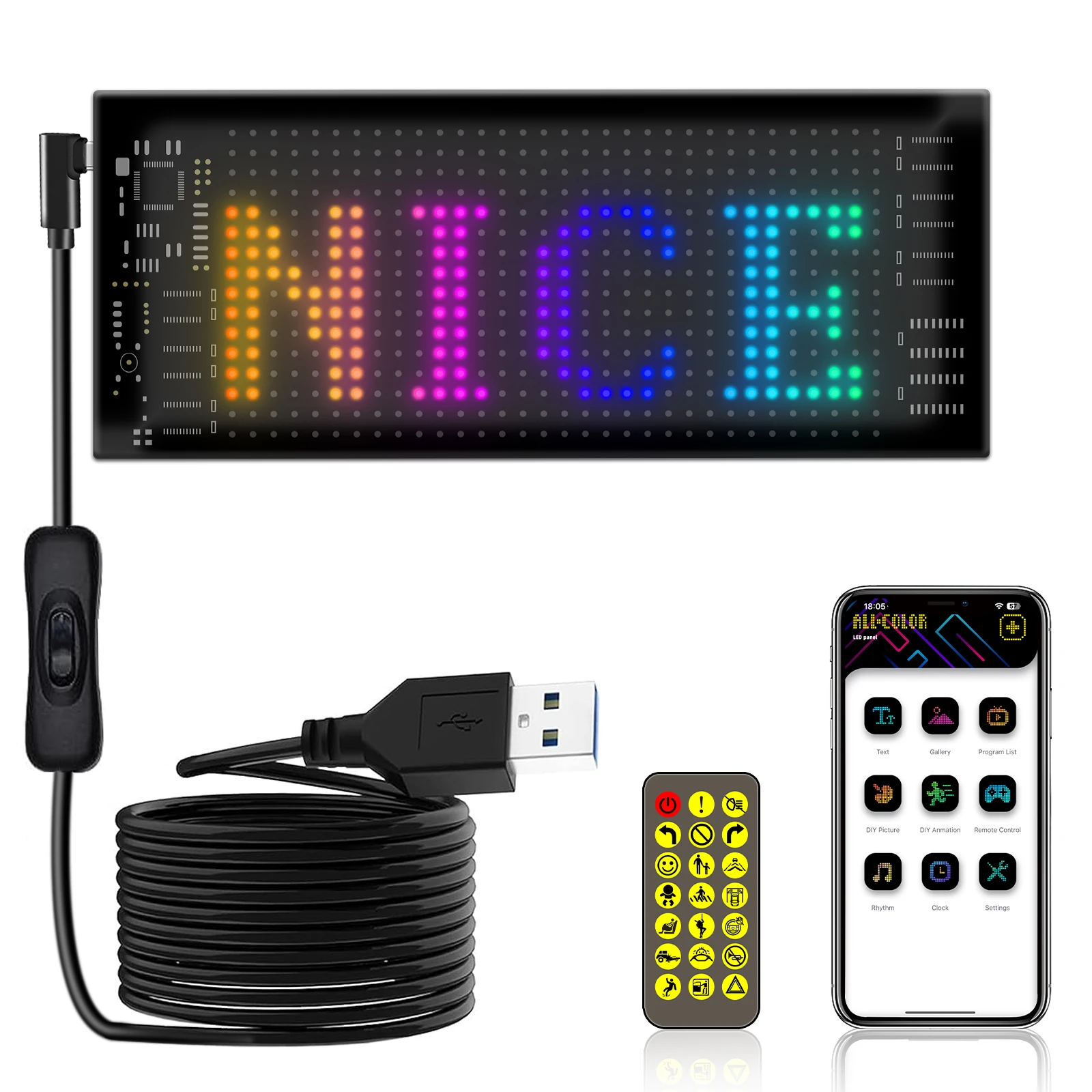 Programmable LED Sign Flexible USB 5V Bluetooth APP Control Custom Text Pattern Scrolling LED Display for Car Store Party