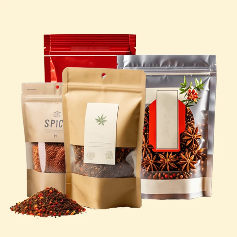 Custom Printed Stand up Pouch Zip Plastic Powder Corn Flour Seasoning Packaging Spices Dried Fruit Tea Spice Bags