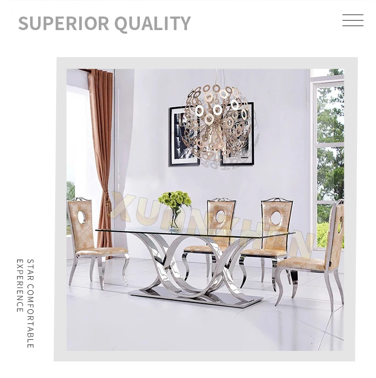 Living Room Furniture Modern Stainless Steel Dining Table Set 6 Seater