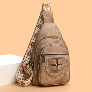 Custom Logo Retro Luxury PU Leather Waterproof Chest Bag Travel Crossbody Ladies Sling Bag With Anti-theft Pocket