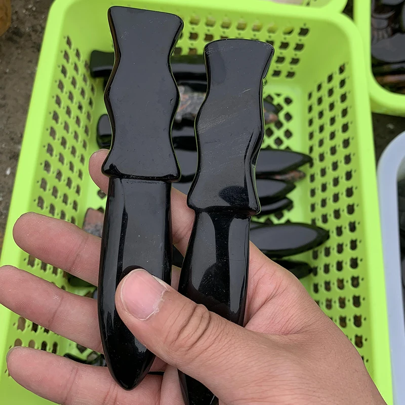 卸売天然黒曜石ナイフクリスタル短剣ナイフ彫刻民俗工芸品ヒーリング