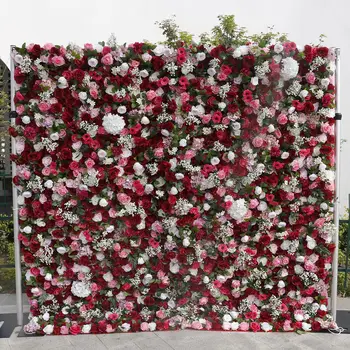 High-End Artificial Wedding Decoration Gypsophila 5D Silk Burgundy Flowers Wall Panel