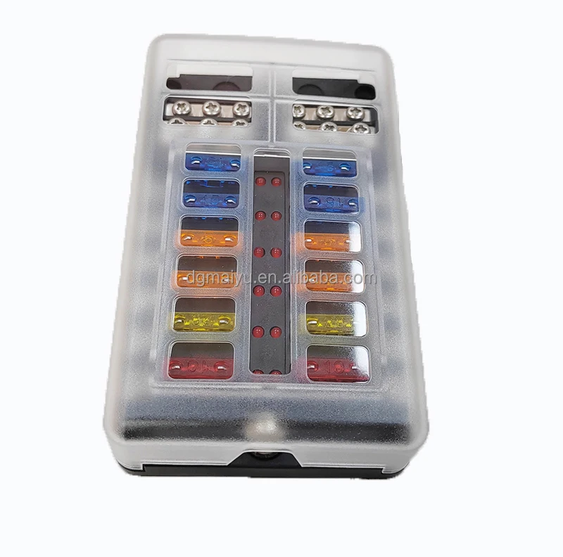 กล่องฟิวส์ 12 ช่อง 12V, ที่ยึดฟิวส์ 12 ช่อง พร้อมฟิวส์มาตรฐานสำหรับรถยนต์ 12 ชิ้น