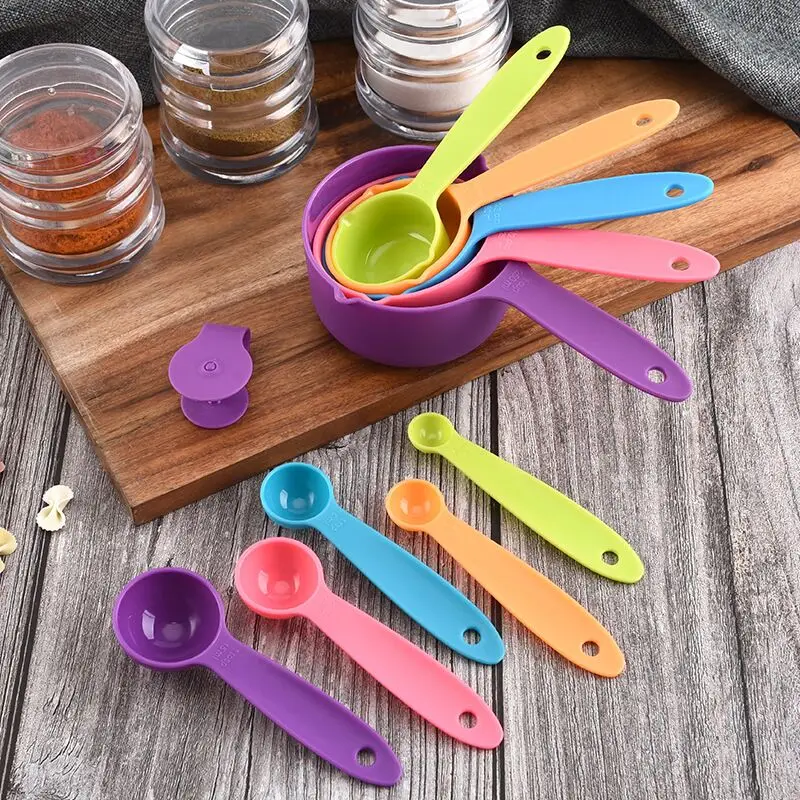 Stackable Nesting Measuring Tools 10 Piece Colorful Plastic Measuring Cups and Measuring Spoons Set