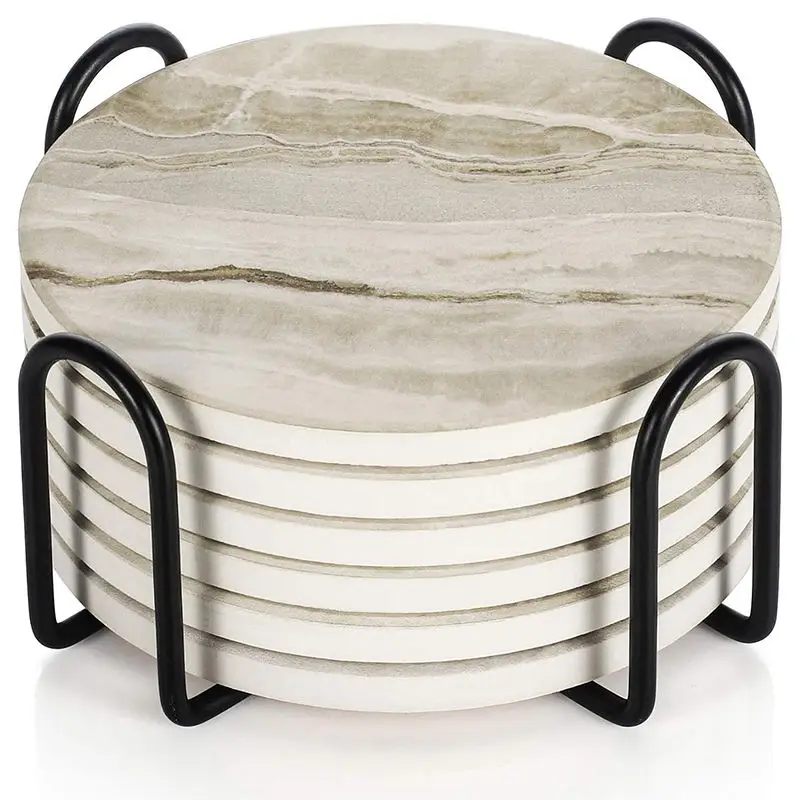 Custom Printing Absorbent Coasters Set Ceramic Drink Coaster with Holder for Kinds of Cups Place Mats and Coffee Table