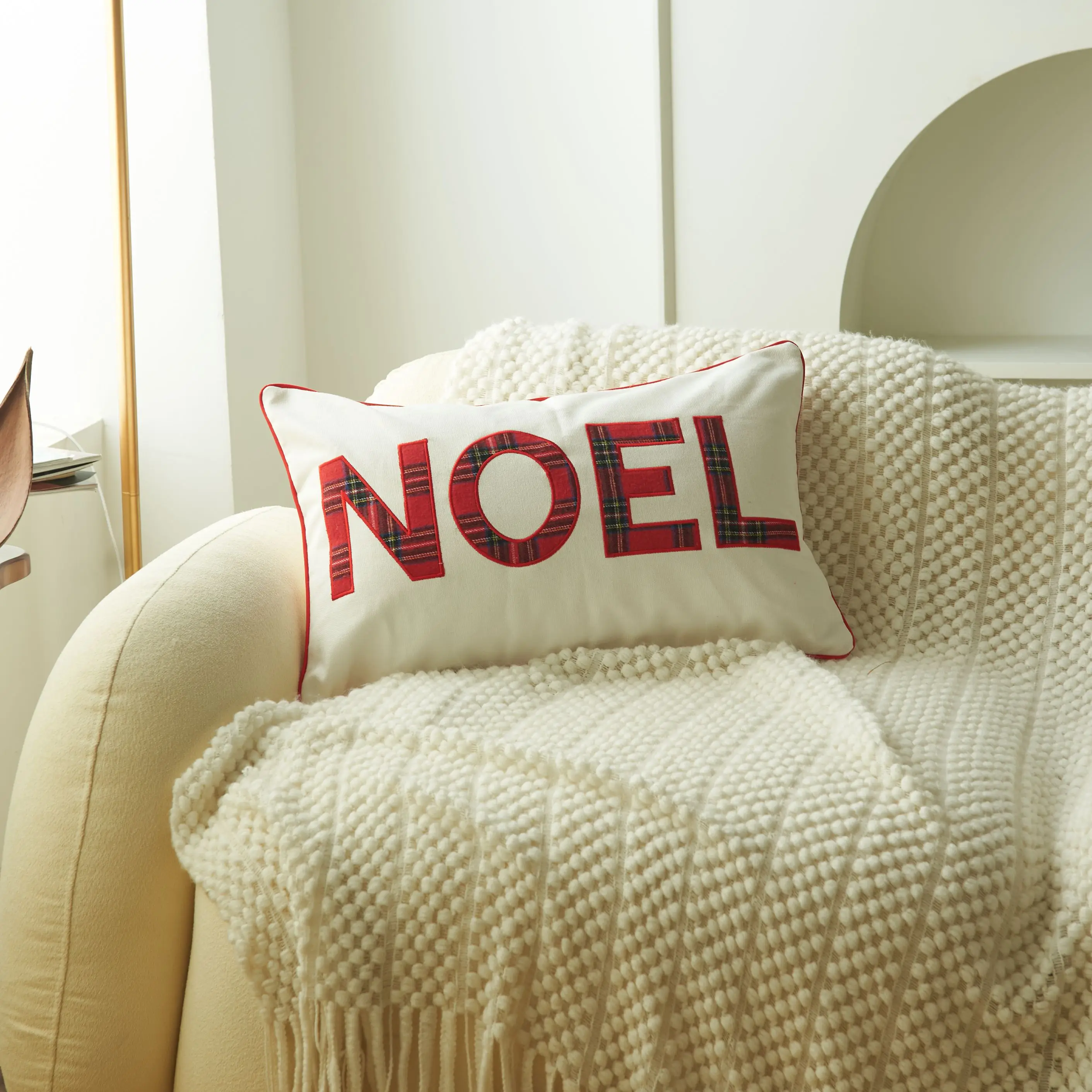 Embroidered Plaid Cushion Cover Christmas Pillow Cover Buy Joy Applique Christmas Pillow Cover