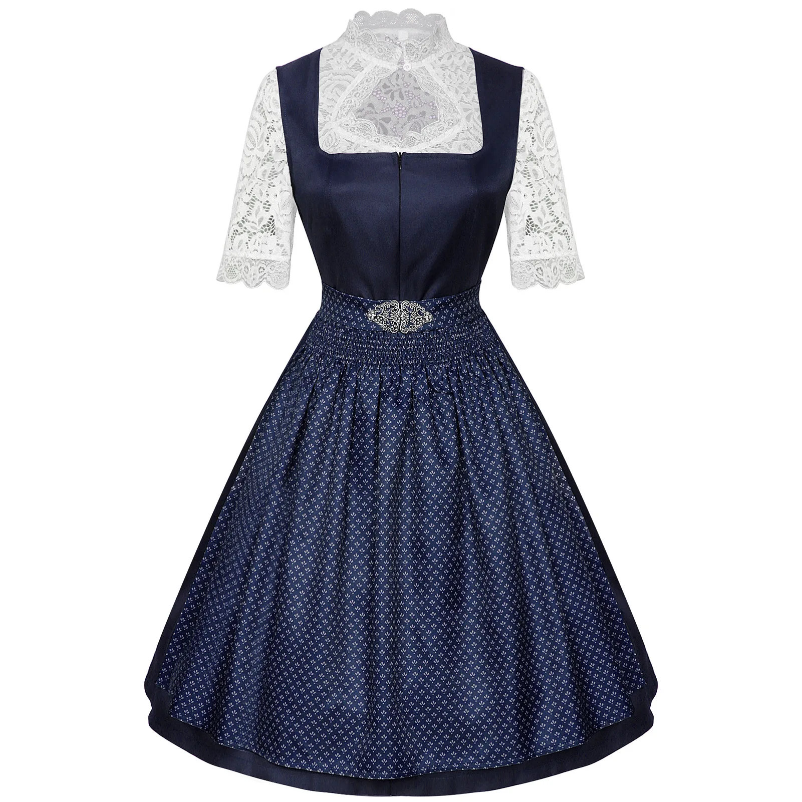 Vintage Bavarian Festival Dress Lace Short Sleeve Blouse High Waist a Line Flared Skirt Party Event Apron Style Dress for Women supplier