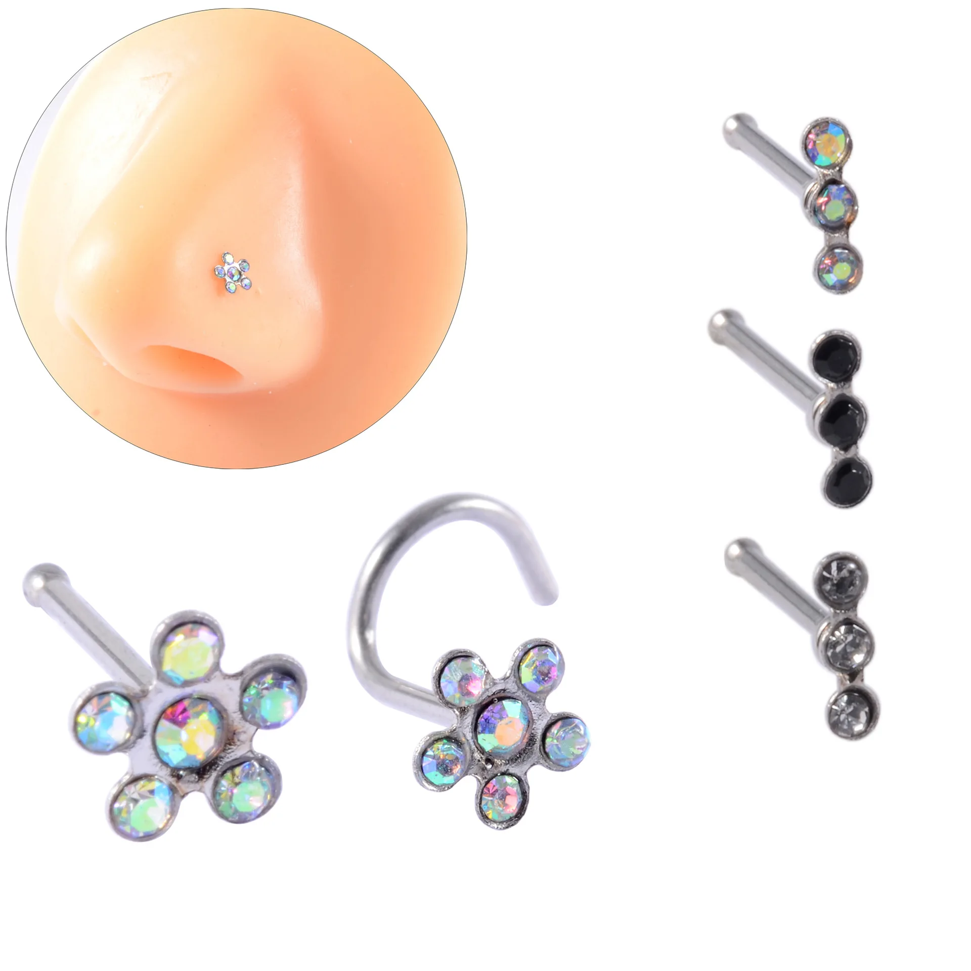 XJY Top Selling 316L Stainless Steel Studded Flower Nose Piercing