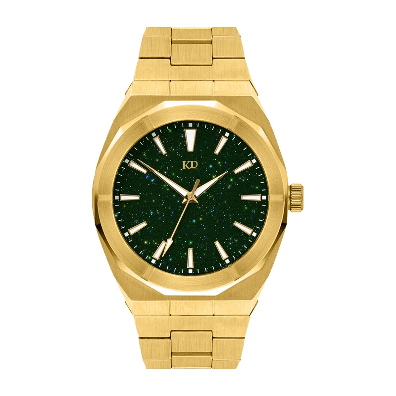 Custom Classic Simple Brushed IP Gold Star Dust Stainless Steel Band Luxury Men Quartz Watches Men