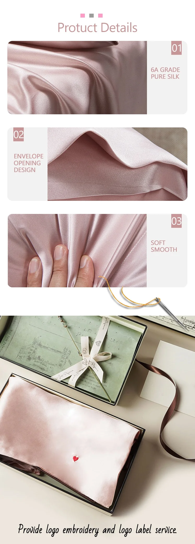 product hidden zipper 22mm both side silk pillow case mulberry silk pillowcases with gift box704-2