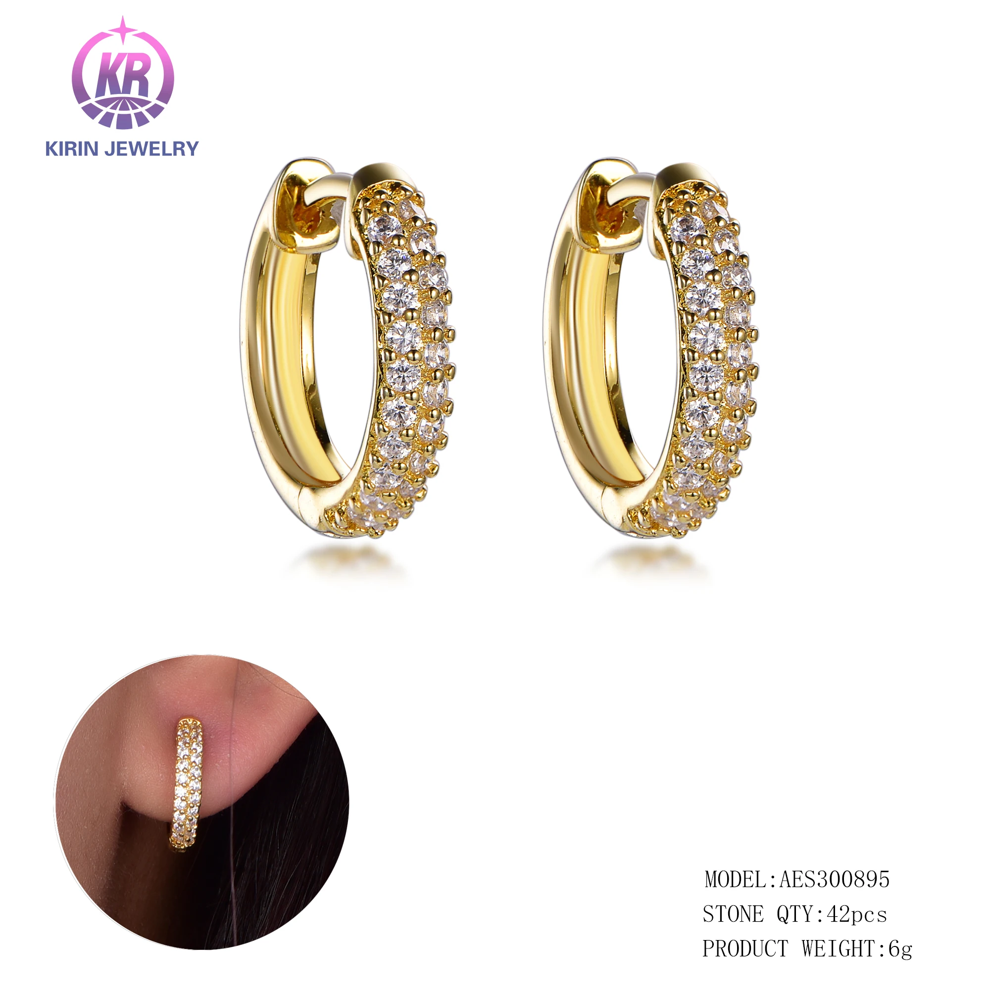 top ladies earrings gold hoop earrings 18k gold plated 925 silver ear ring high end 18k gold plated tube hoop earring