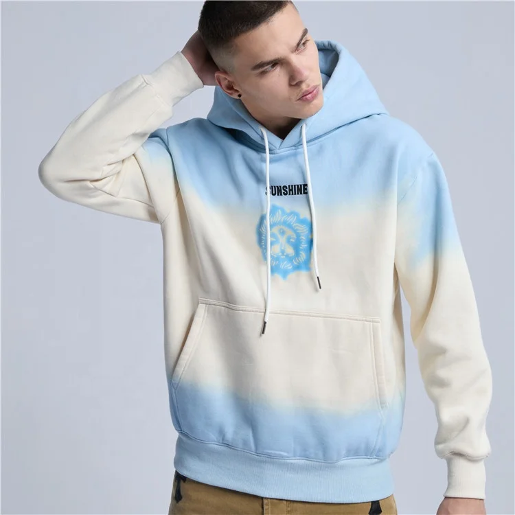 Rainbow Touches Street Sportswear Customized Gradient Dip Dye Unisex Hoodie 100% Cotton Pullover Hooded Sweatshirt for Men