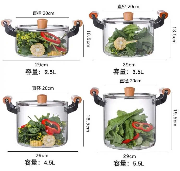 Direct Heating Heat Resistant clear Transparent Glass Cooking Pot