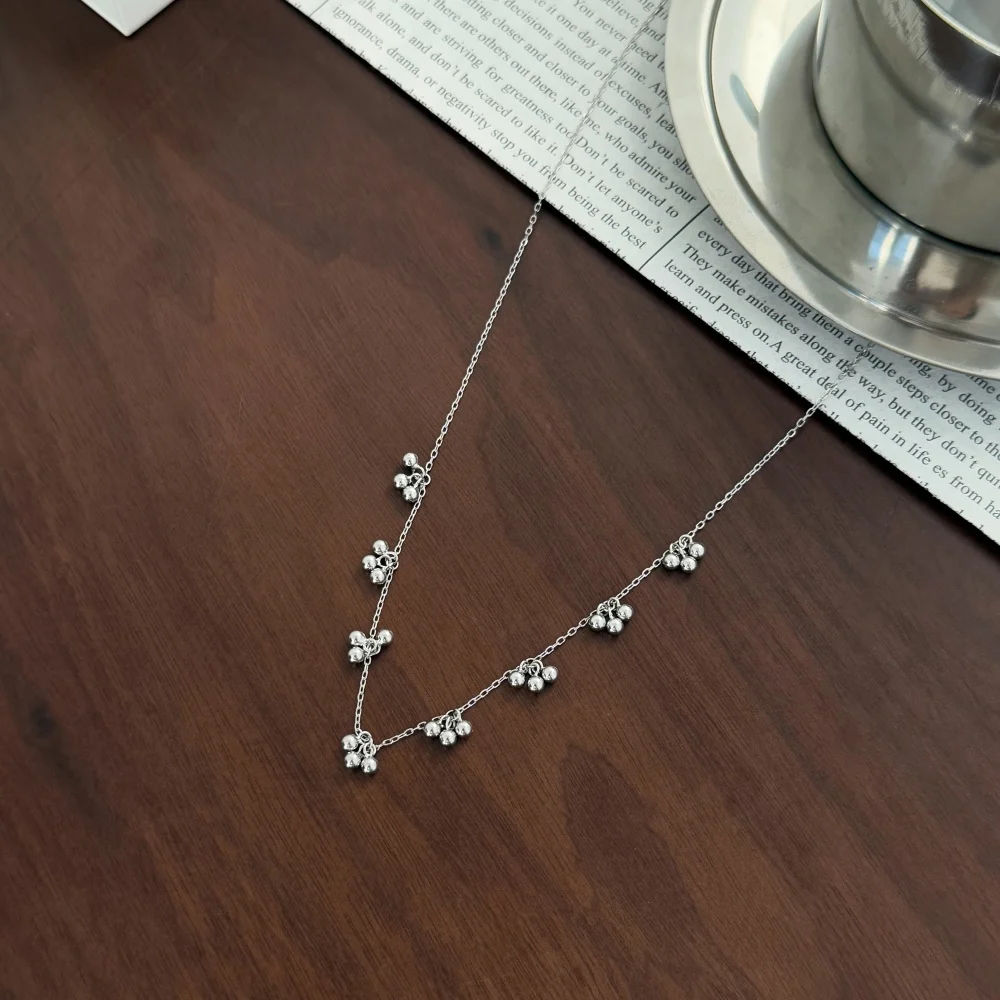 KAKODIY's uniquely designed beautifully designed 925 Sterling Silver chain multi-cluster bead pendant necklace, perfect everyday accessory for women detail 2