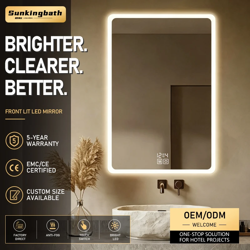 Luxury Led Bathroom Mirror 3 Color Lights Touch Switch Anti Fog Rectangle Backlit Mirror Adjustable Bath Mirror with Led Light