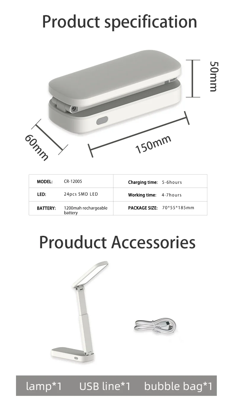 Rechargeable Light Table New Design Folding Desk Lamp