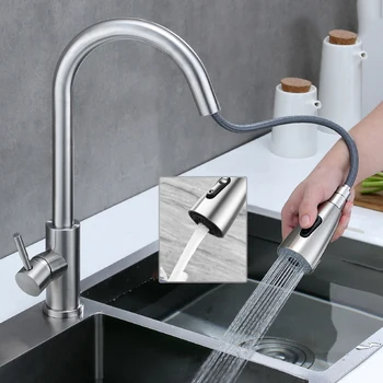 New Modern Style 304 Stainless Steel Kitchen Taps Pull Out Pull Down Kitchen Mixer Sink Faucet Sink Kitchen Faucets With Sprayer