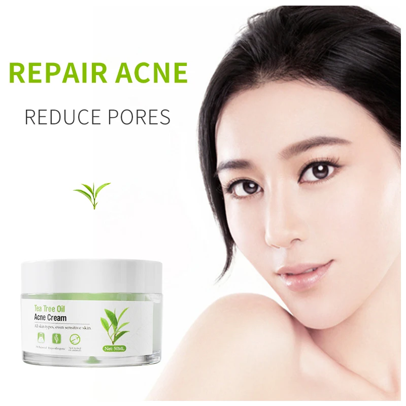 OEM Private Label Organic Tea Tree Oil Acne Face Cream Skin Care Acne Removal Moisturizer Hydrating Anti Acne Facial Cream