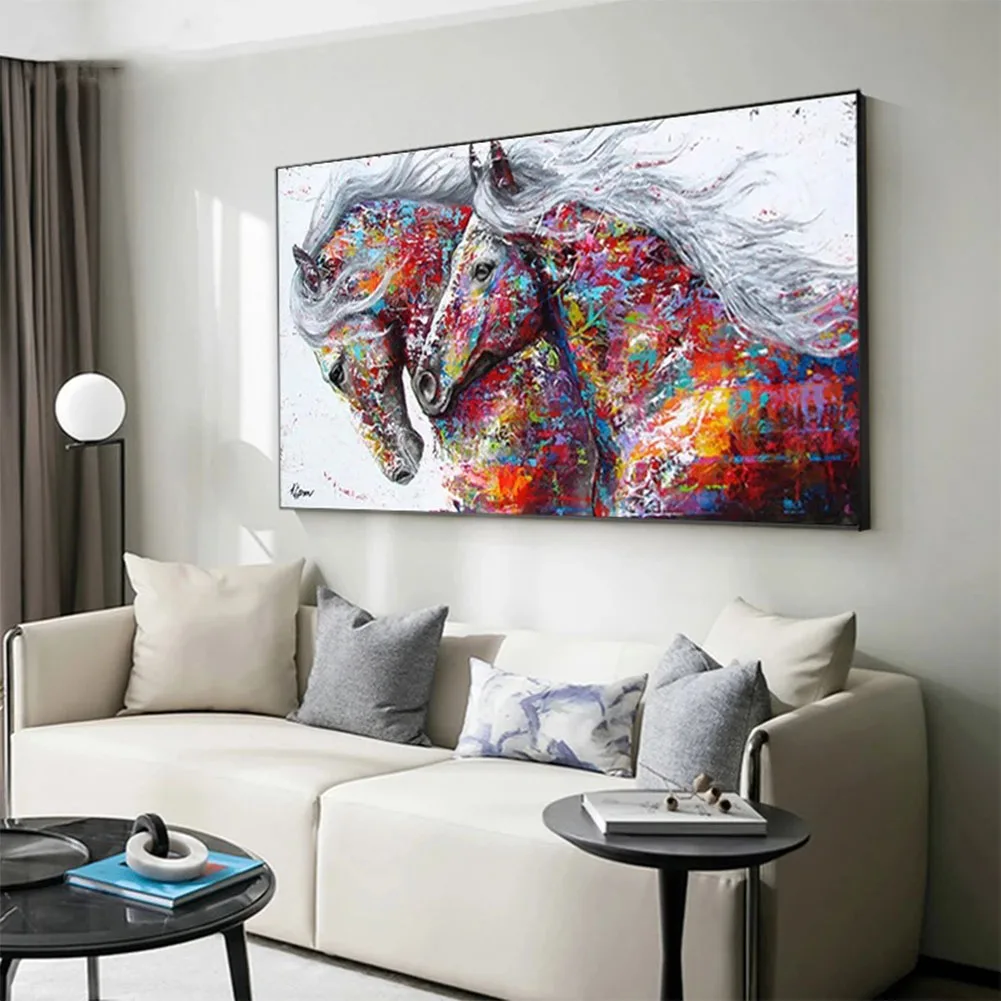 手描きのモダンポップアート、馬の写真動物の壁の芸術抽象的な馬