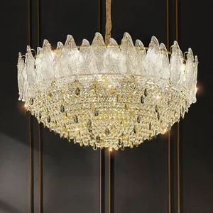 JACKSUN K9 Crystal Chandelier LED Hanging Lamp Crystal Chandelier Cream Wind Lamps for Living Room Dining Room Bedroom