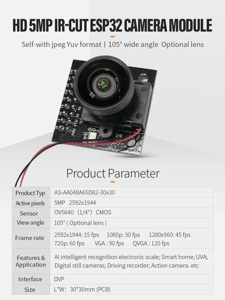 DGZX OV5640 CAM Module 5MP 1080P 30FPS AF FF MIPI with IR-CUT CMOS Face Regocnize Camera Module Sensor Module插图