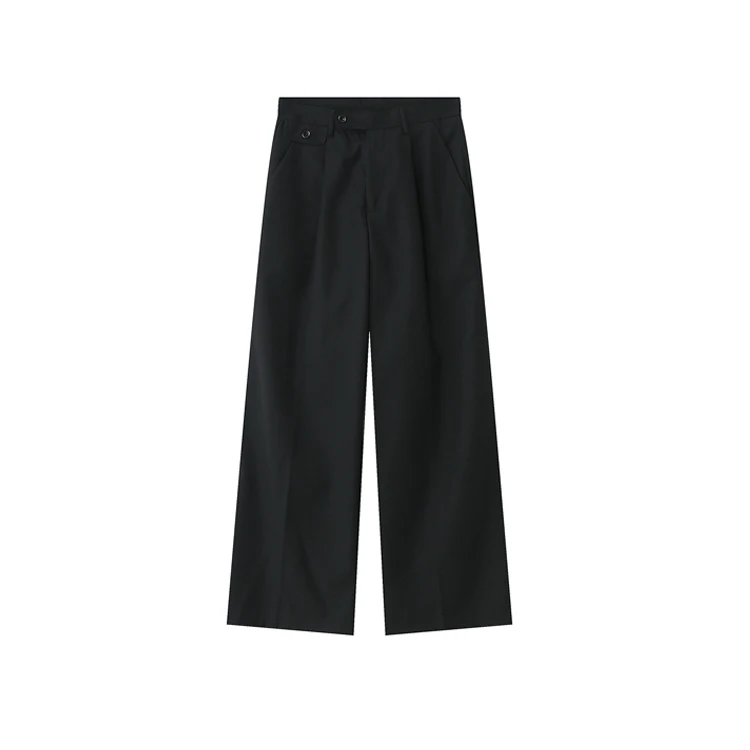 Custom Casual Style High Waist Button Waist Straight Wide Leg Polyester Pants