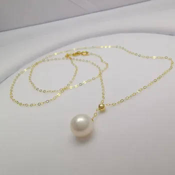 Genuine 18k yellow gold chain natural pearl necklace AU750 yellow gold freshwater peal necklace with adjustable size