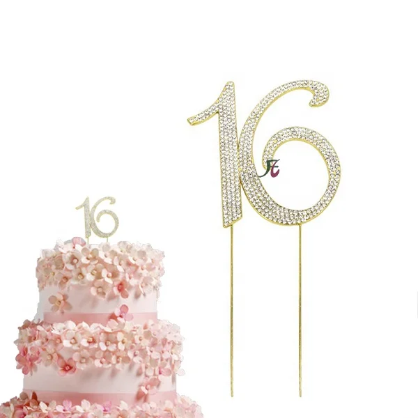 Gold Birthday Number 15 Cake Topper Anniversary Crystal Rhinestones Decorative Cupcake Topper for 15th Birthday Party Supplies