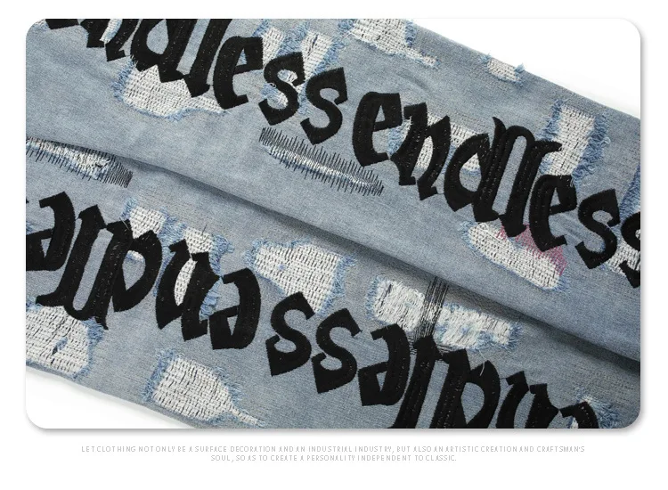 Custom American Highstreet Embroidery Hole Vintage Denim Pants Fabric Male Denim Jeans Man Men's Jeans Men