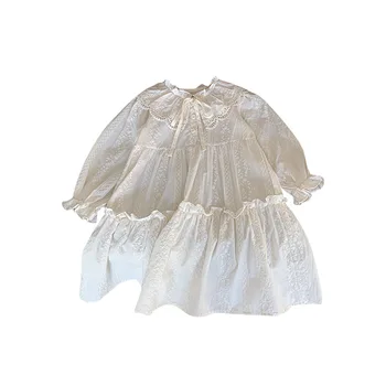 2025 Girls Baby Dresses Long Sleeve Princess Dress with Lapel Lace Fashionable Children's Summer Knee-length Print