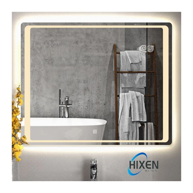 HIXEN 18-3 Popular hotel  smart rectangular bathroom mirror with LED light defogging