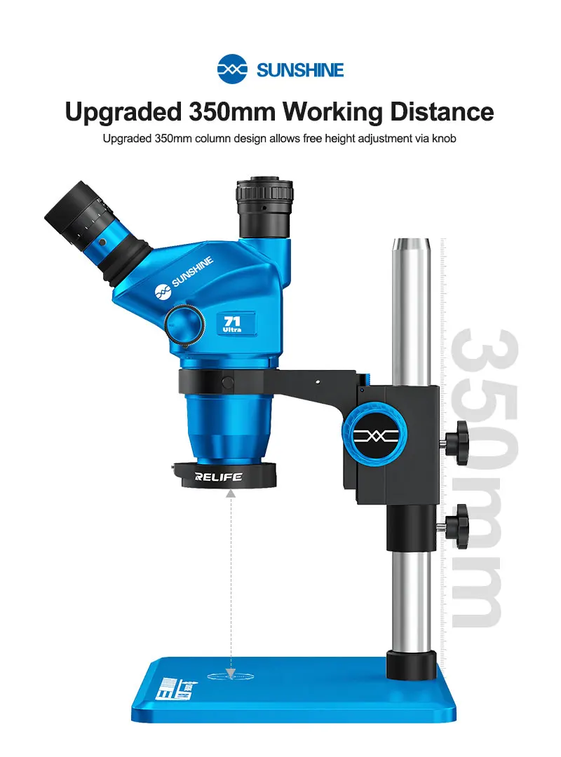 Microscope électronique SUNSHINE 71 Ultra Trinocular à zoom continu et fixe pour la réparation de téléphones mobiles et de bijoux