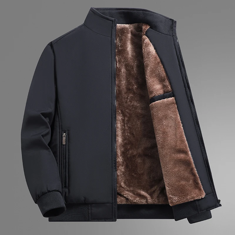 Plus Size 8XL Quilted Fleece Lined Men's Stand Collar Jacket, Winter Warm Coat