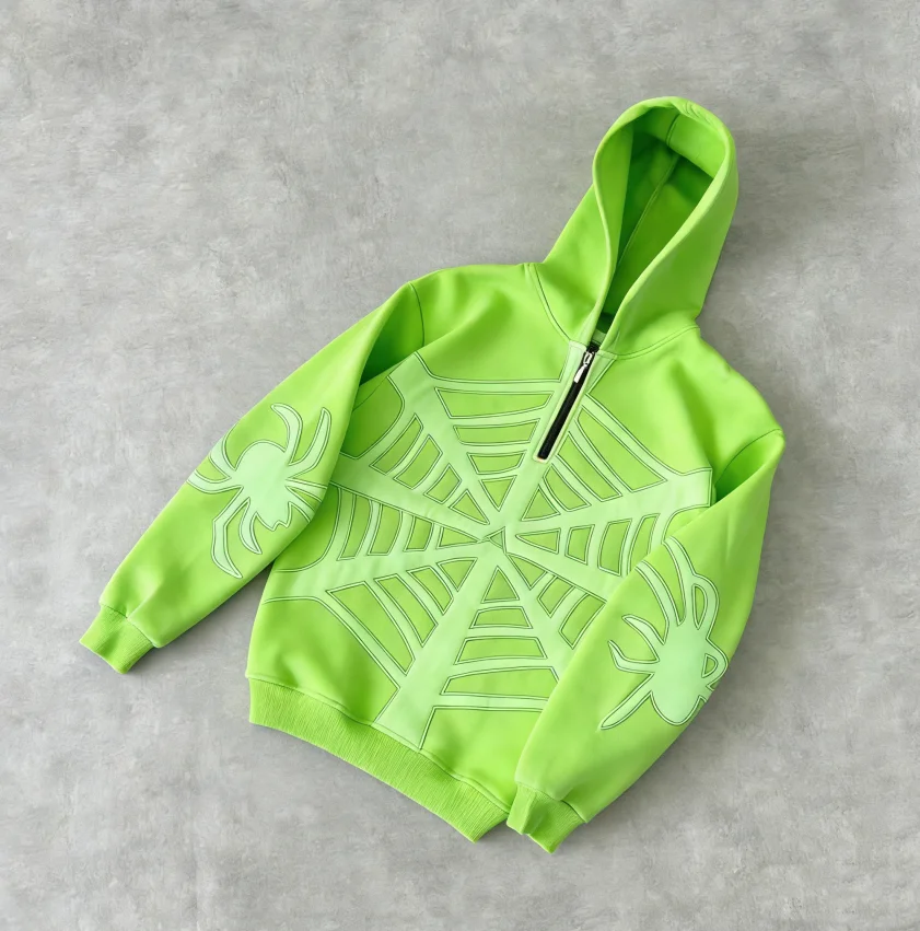 SALATI HighQuality OEM Wholesale Fashionable Casual Quarter Zip Spider Web Embroidered Cotton Blend Hoodie for Men Custom gallery 8