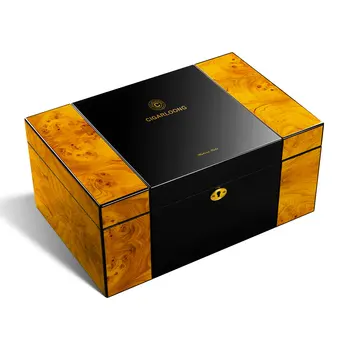 CIGARLOONG Wholesale Custom Printed Luxury Cedar Wooden Cigar Packaging Storage Cigar Humidor Case Box Cabinet Lock