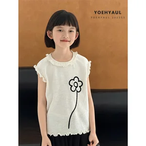 YOEHYAUL CD1552 Custom Logo Summer Big Girls Tshirts Wholesale Beige Teen Teenager Toddler Cotton T-shirt T Shirt for Kids
