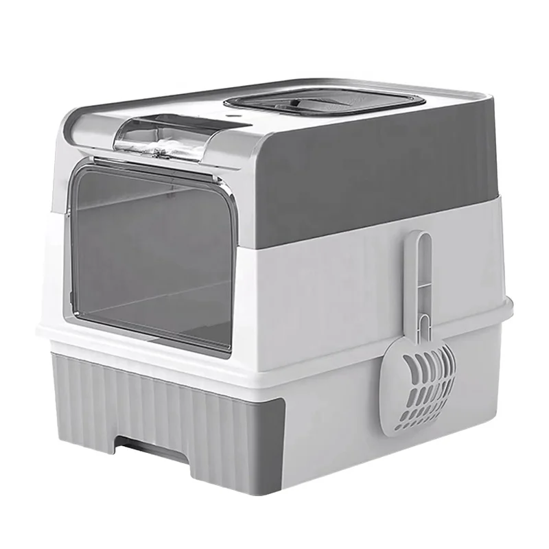 Fully Enclosed Cat Toilet Large Foldable Top Entry Cat Litter Box with Lid