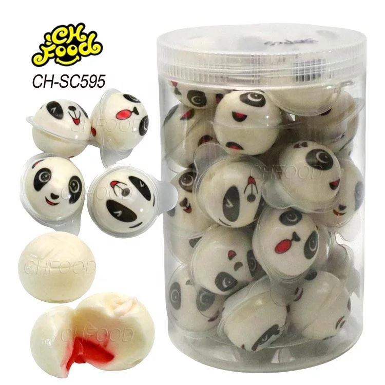 Wholesale 10g Halal 3d Cartoon Panda Shape Strawberry Jam Filled in Ball Gummy Candy Sweets Snack Food