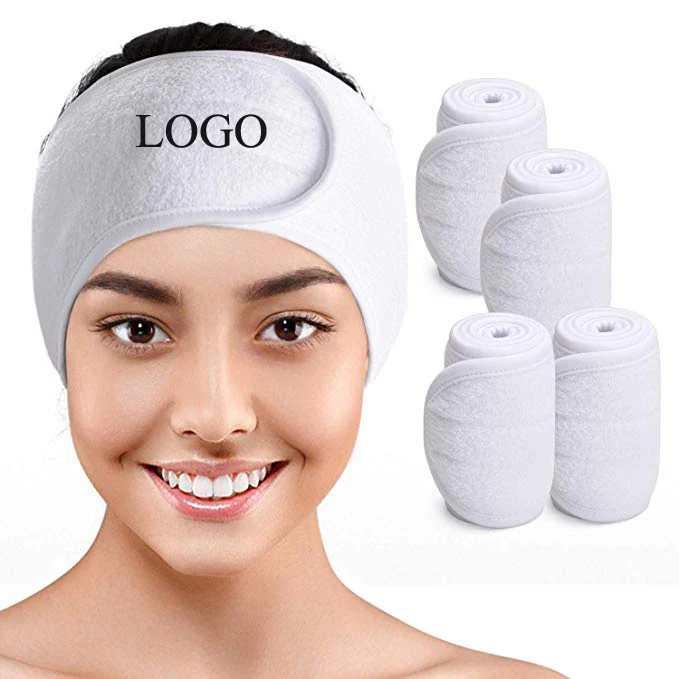 custom embroidery logo spa makeup white headband for women hair
