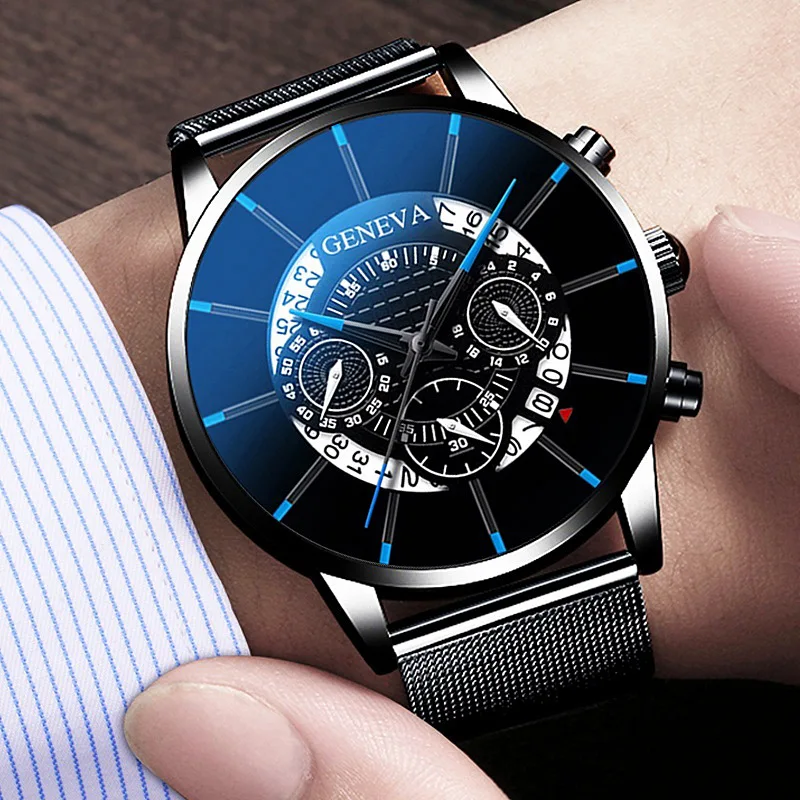 Stainless Steel Calendar Quartz Wristwatch for Men