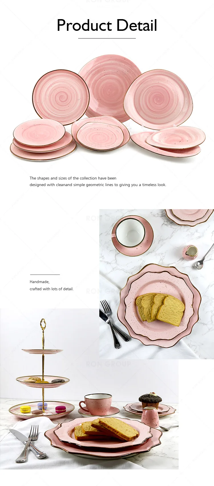 New design flower Irregularly shaped pink gold edge porcelain dinnerware set ceramic dinner plate set for wedding