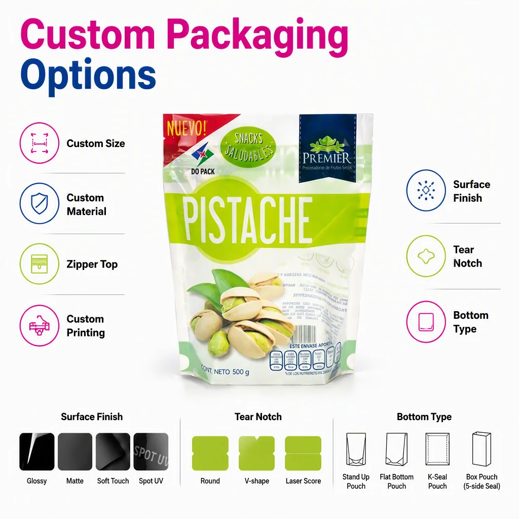 Custom Gravure Printed Stand up Pouch with Zipper Top Food Grade Waterproof Doypack Mylar Bag