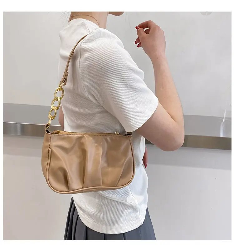 Summer Ladies Design Small Bags Soft PU Leather Underarm Bag Solid Color Handbags