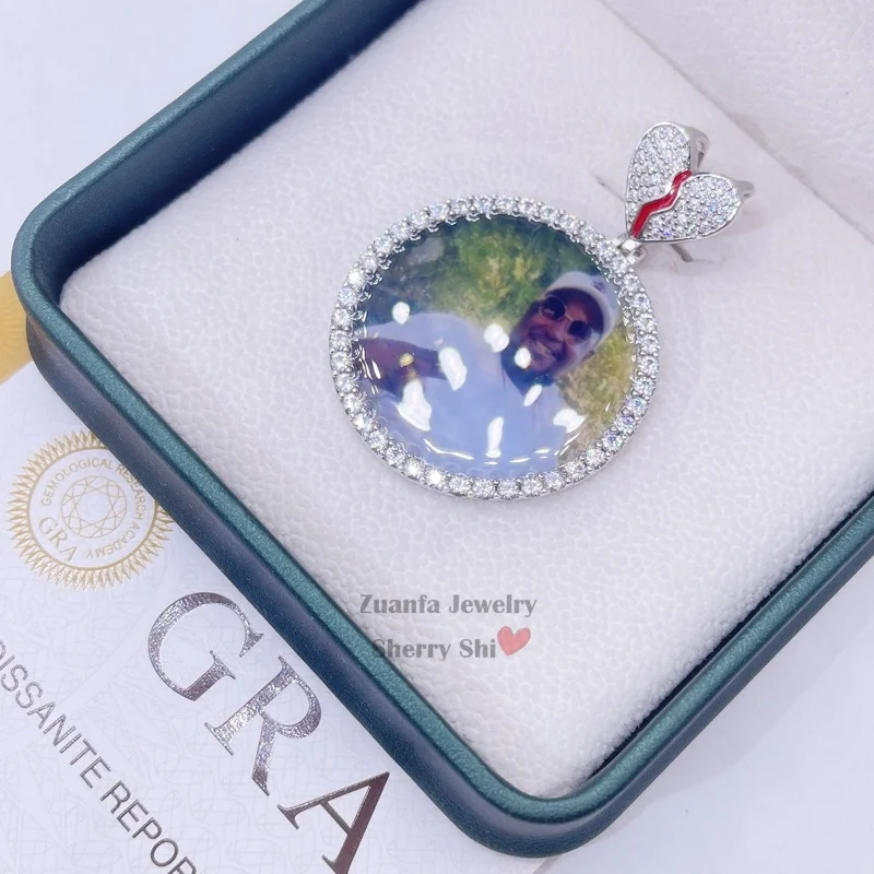 45mm Width Broken Heart Bail Vvs Moissanite Diamond Memory Picture Custom Pendant Photo Buy