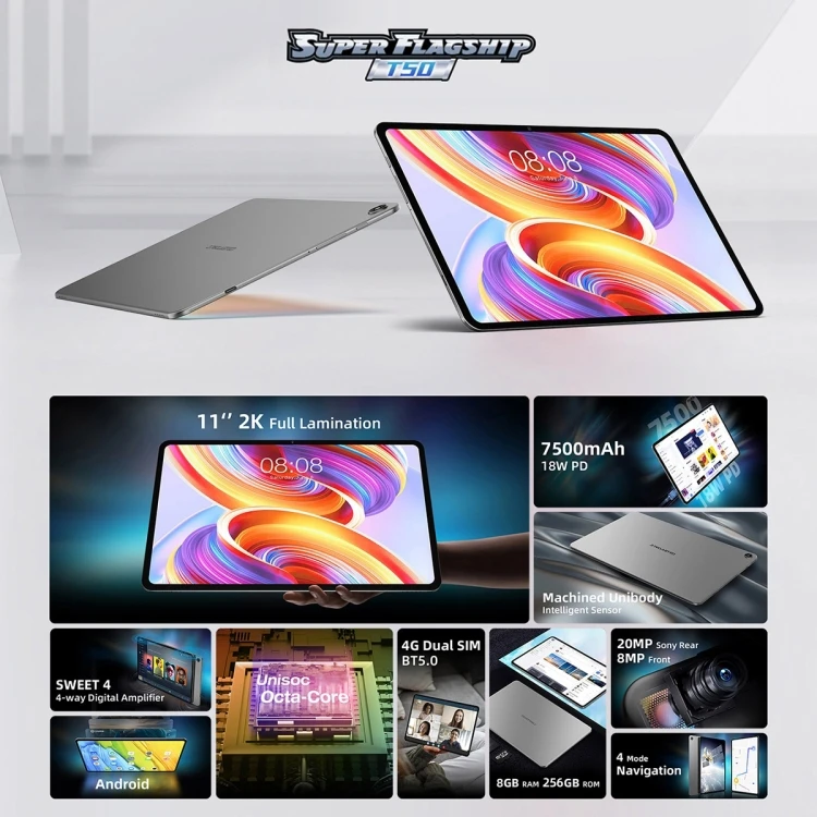 Teclast T50 4G LTE Tablet PC - 11 Inch, 8GB+256GB