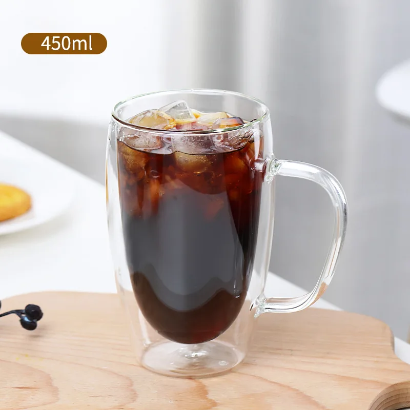 250ml/350ml/450ml Coffee Clear Glass Cup Heat Resistant Insulated ...