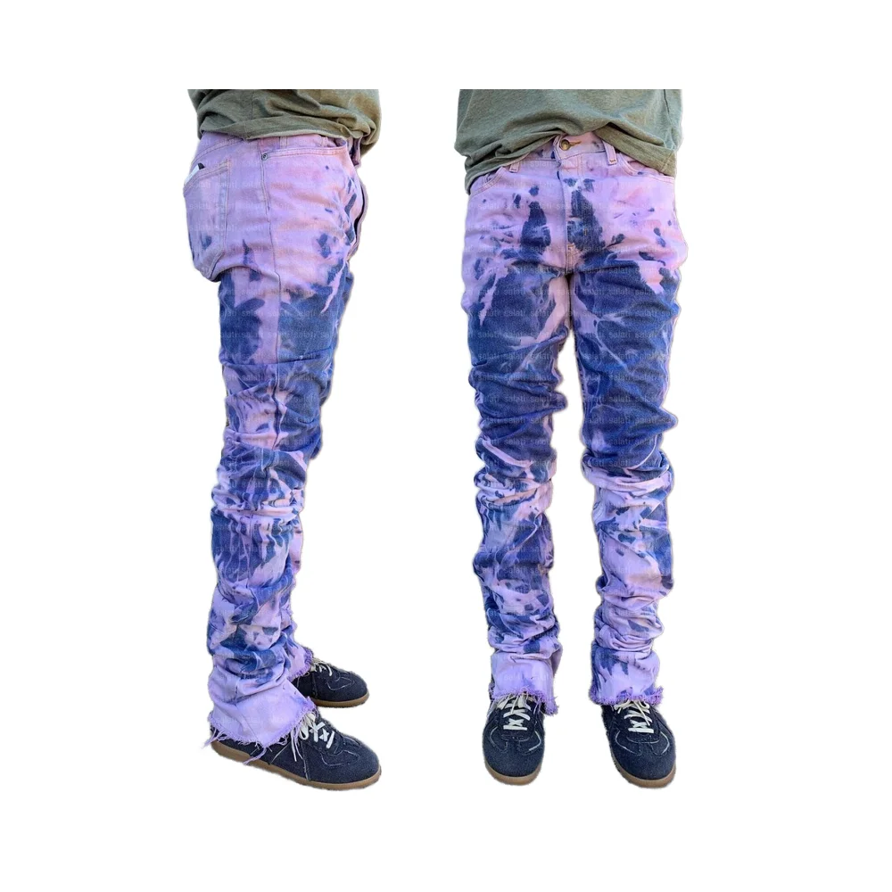 Salati Man Jeans High Waist Skinny Slim Fit Denim Pants Tie Dye Wash Distressed Streetwear Stacked Y2K Print Design Men