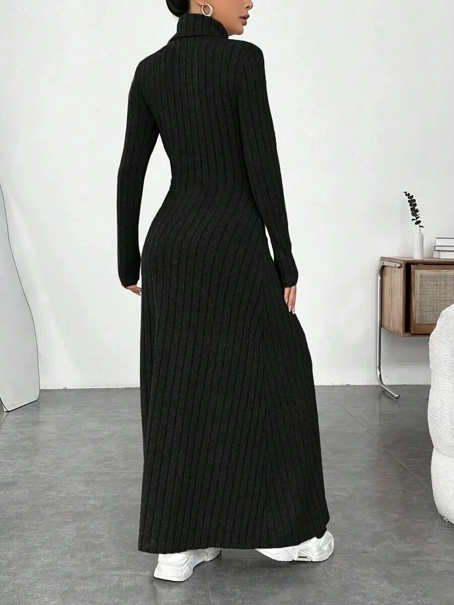 Knitted Elegant Long Sleeve Dress Women 2025 Autumn Winter Vintage Dresses  Turtleneck Fashion Solid Vestidos Casual Street Y2K