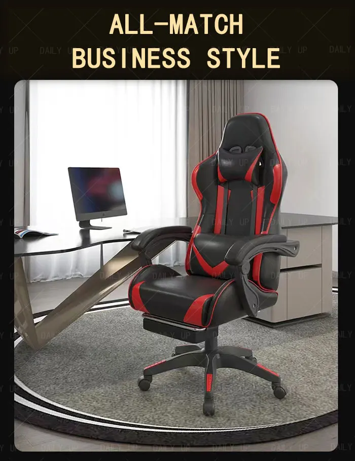 Swivel Adjustable Leather Gaming Chair With Headrest Faux Leather Silla Gaming Office Computer Racing Chair For E-Sport Gamers