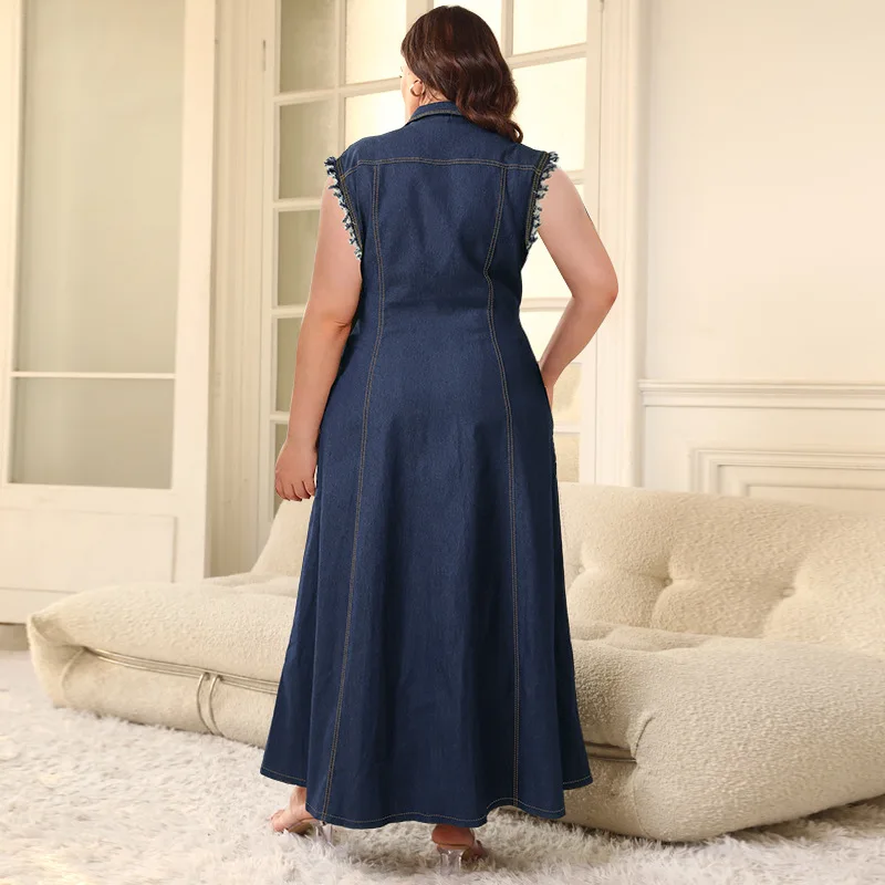 BR4328 Women Plus Size Button Cardigan Denim Long Dress